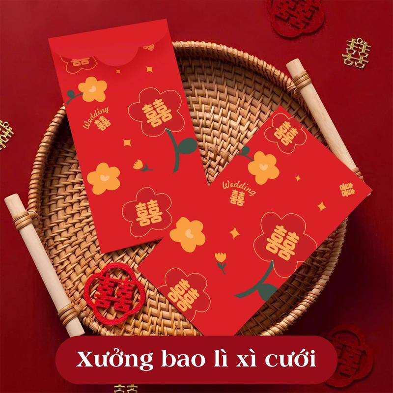 Phong bao lì xì cưới cô dâu chú rể chữ hỷ trao duyên bê tráp 3
