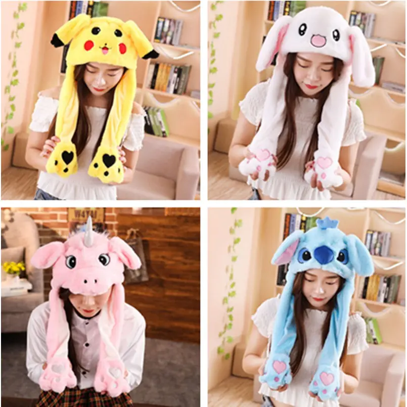 Fashion Moving Hat With LED Light Rabbit Ears Plush Sweet Cute Airbag Cap Cute Animals Cap Pikachu Unicorn (the led cap include 3pcs button cell)