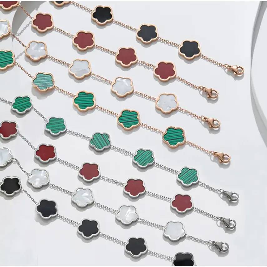 Gold Color Silver Color Rose Gold Luxury Charm Bracelet For Women Flower Bracelets Men Stainless Steel Clover Fashion Jewelry