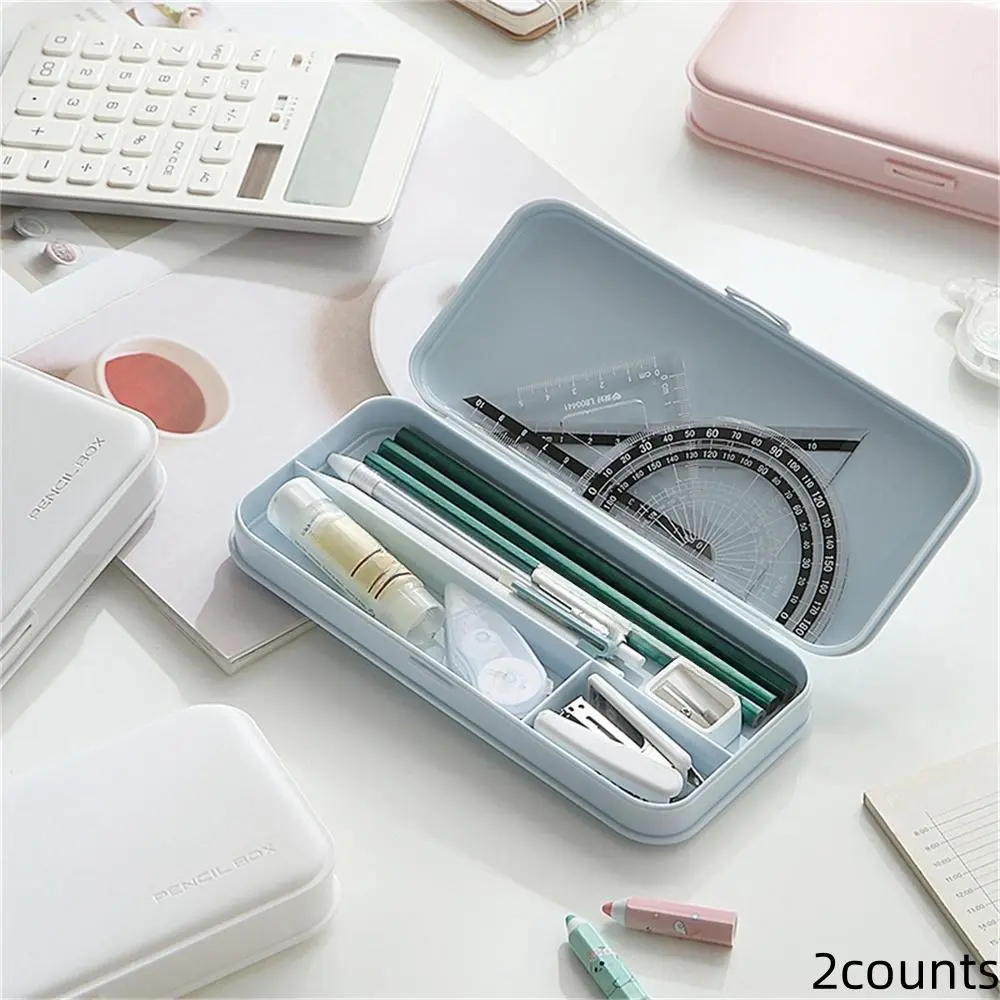Portable Large Capacity Pencil Case, 2 Counts Simple Multi-functional Waterproof Pencil Case, Solid Color Stationery Storage Box for Office School Student