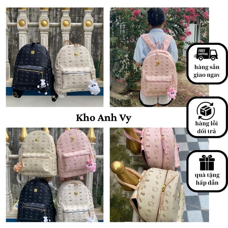  {TẶNG BÔNG} balo gấu Kitty sz 40 chất da PU hàng VN để được laptop A4 Atlat địa lý 
