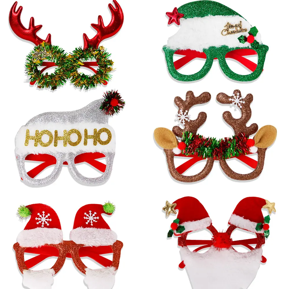New Christmas Creative Gift Cartoon Antlers Christmas Hat Glasses Adult and Children Party Gathering Decoration Glasses Accessory Masks