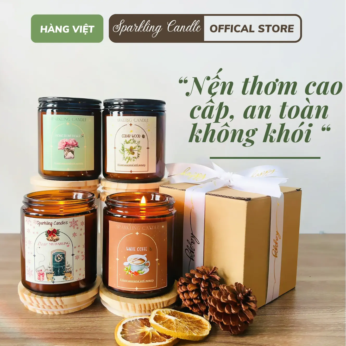 Hộp Quà Nến Thơm Cao Cấp Sparkling Candle Thiên Nhiên, Thư Giãn, An Toàn, Không Khói, Quà Tặng , Decor Thơm Phòng Đồng