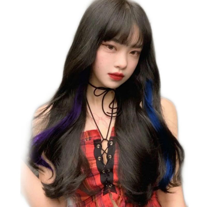 Color Wig Piece Long Hair Highlight Dyeing One Piece Breathable Natural Long Curly Hair Wig Patch. Y2K 1