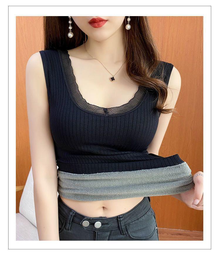 Product Introduction of Thời trang nữ，Áo Vest Ấm Áp, Thời Trang, Dành Cho Mùa Đông Của Phụ Nữ, Có Đệm Ngực, Lót Lông Cừu, Dày Dặn, Thích Hợp Cho Học Sinh Mới, Kiểu Dây Đeo, Không Đường May, Mỏng Vừa Vặn, Áo Lớp Nền dễ phối đồ 12