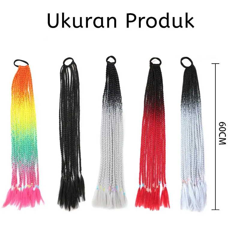 Wig Kepang Warna Gradasi Dengan Kepang Panjang Wig Kepang Wanita Tiruan Gaya Strap-On, Aksesori Rambut 60 CM Pertunjukan Panggung Cocok Untuk Dewasa Dan Anak-Anak 8