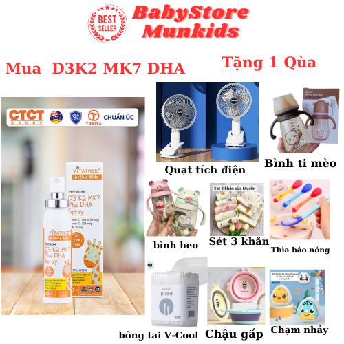 Vitatree D3 K3 MK7 Plus DHA Spray dạng xịt mới giúp hấp thu canxi, giúp phát triển cơ xương chắc khoẻ, cao lớn , phát triển trí não. lọ 20ml