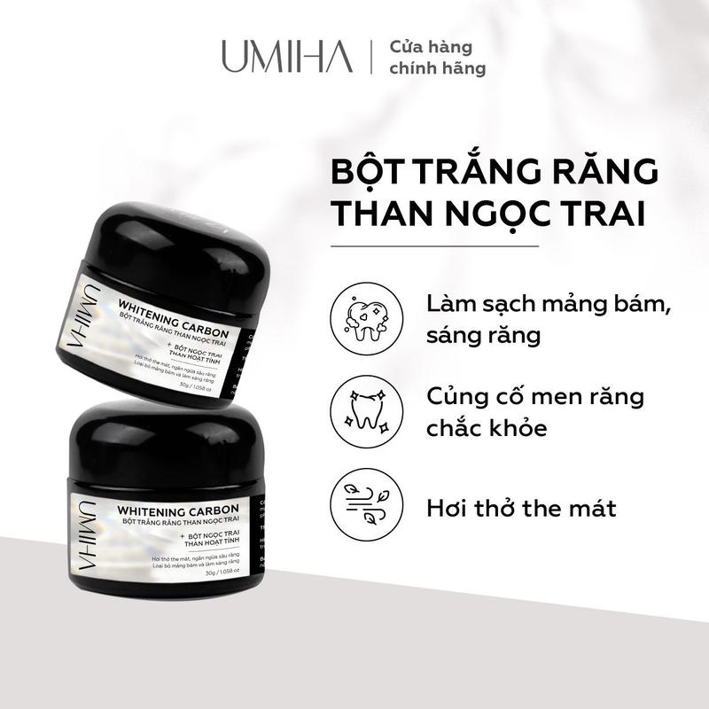 Bột trắng răng Than Ngọc Trai UMIHA 30g trắng răng, giảm sự hình thành mảng bám cao răng và hơi thở thơm mát