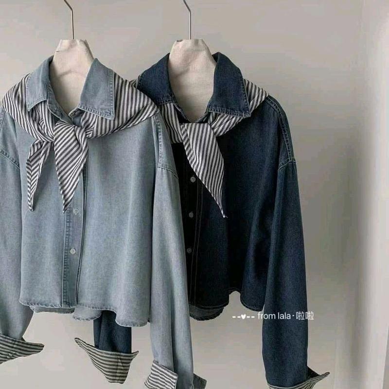 ÁO SƠ MI BÒ GIẶT TAY DÀI KÈM KHĂN SỌC - HÀNG TK 2