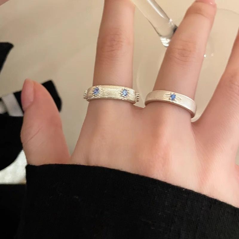Product Introduction of Sea blue, cross, brushed, zircon, ring, female niche design, couple index finger ring ins style, simple temperament, ring, trend personality versatile 5
