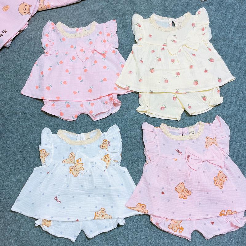  Bộ Quần Áo Cộc Tay Cánh Tiên Bèo Cho Bé Gái 6-14 Kg Chất vải Xô Mềm Mịn 