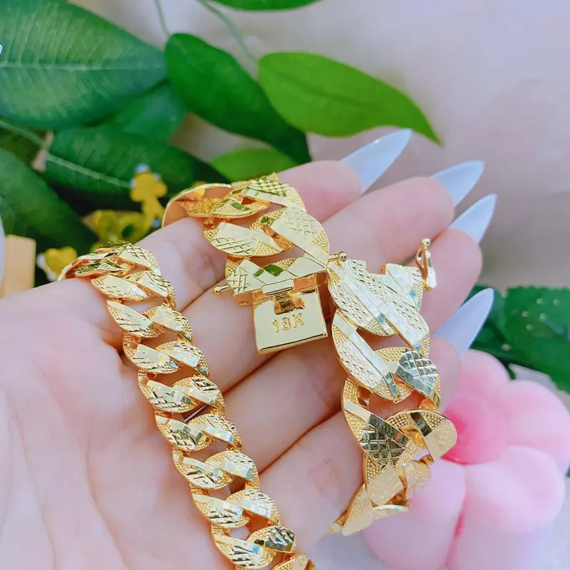 Lắc tay xích nam nữ khoá hộp dập 18k cao cấp 5