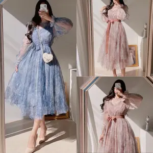 [ADA SIZE JUMBO] D1073A PANTHER LUCINTA KOREAN STYLE TILE MESH VINTAGE MIDI DRESS PESTA NATAL ELEGANT