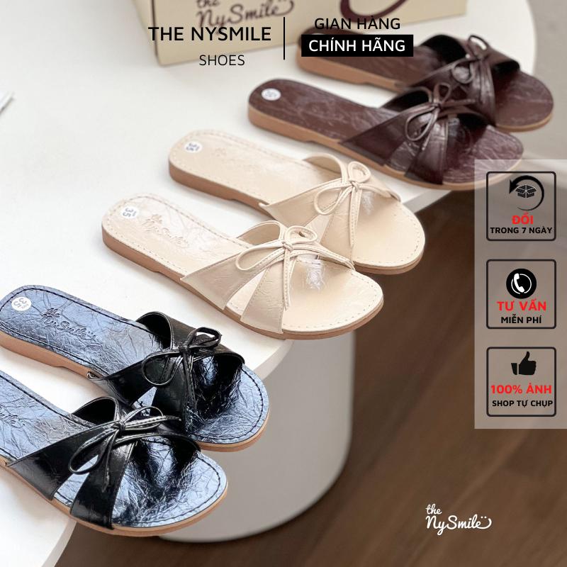 Dép bệt nữ quai chéo , dép chéo nơ dễ thương - THENYSMILE - CONI DéP GiàY