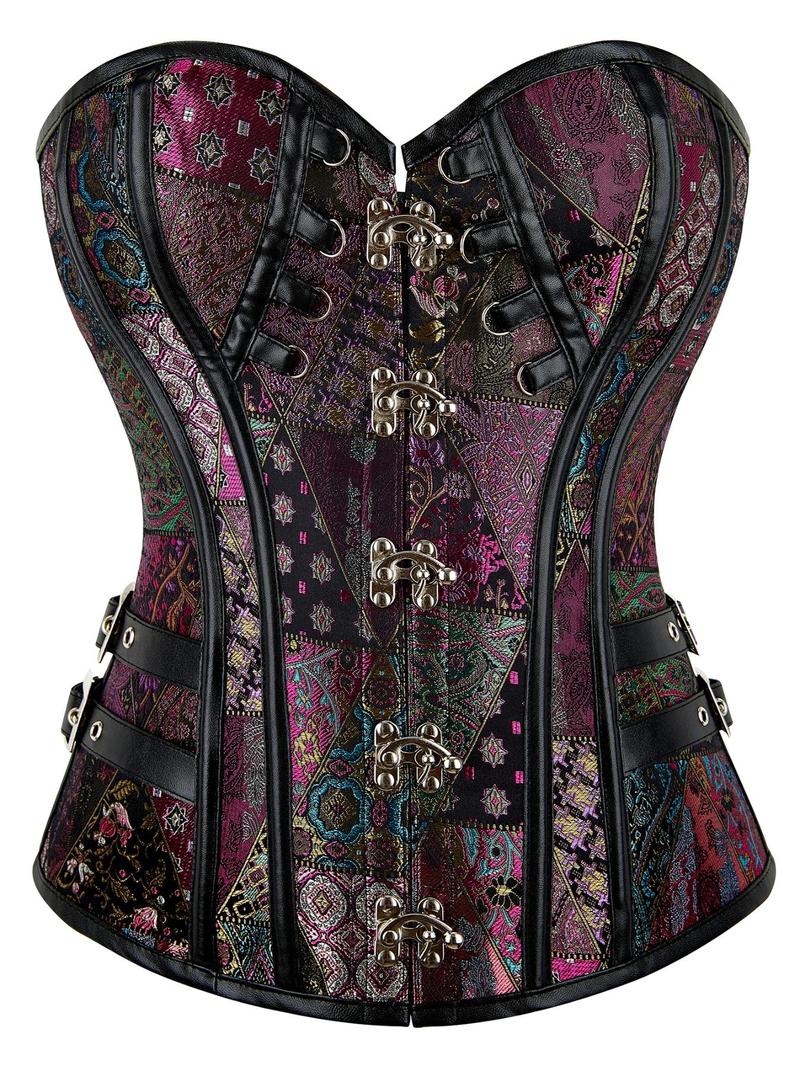Product Introduction of Women's Ethnic Pattern Lace Up Corset Shapewear, Adjustable Grommet Eyelet Corset, Vintage Style Shaper for Party 12