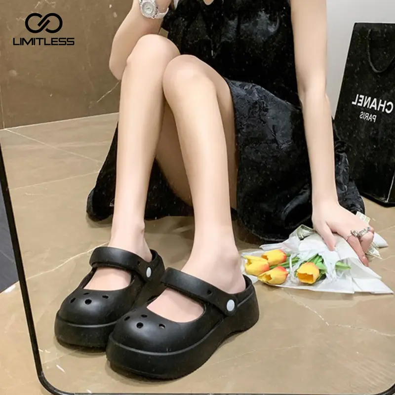 LIMITLESS Sendal Wanita Selop Hak Tebal Empuk Nyaman Santai INARA Sepatu Sandal Cewek Platform Rumah Santai Jalan Musim Semi Fashion Terbaru 2024 Karet 7