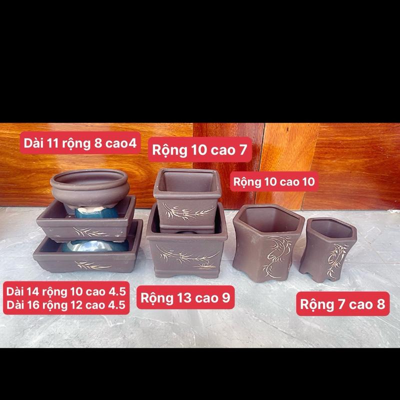 Sét 7 chậu gốm bonsai có 2 màu nâu và đỏ giống cây trồng