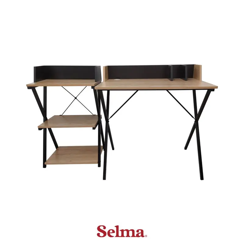 SELMA SET 2 PCS FERDIAN MEJA KANTOR DENGAN RAK - COKELAT MAPLE 0