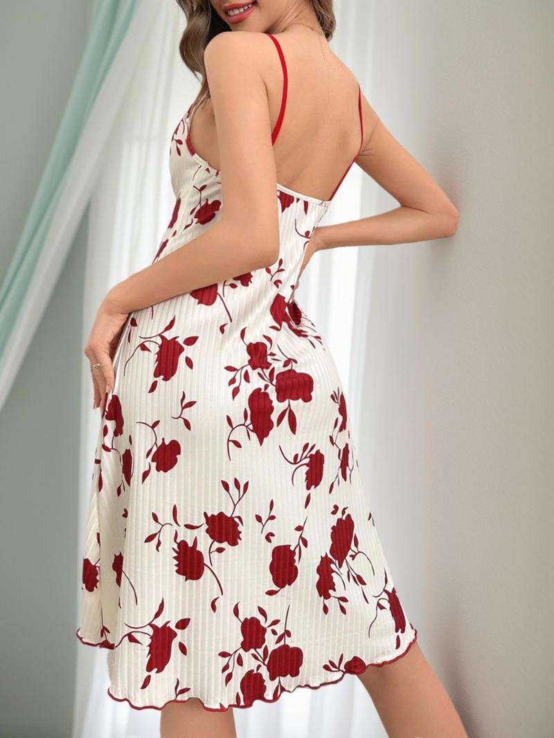 Product Introduction of Women's Floral Print Cami Nightdress, Casual Soft Comfortable Spaghetti Strap Nightgown for Summer, Fashion Ladies' Sleepwear for Daily Wear 4