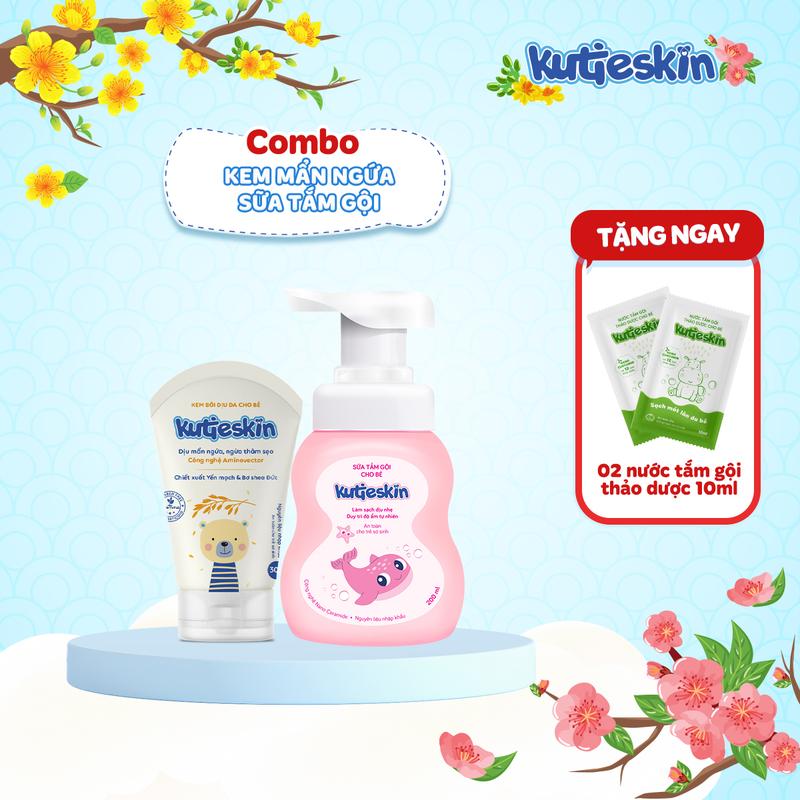Combo Sữa Tắm Gội Kutieskin Và Kem Mẩn Ngứa Kutieskin Cho Bé - KKT01+KKD01