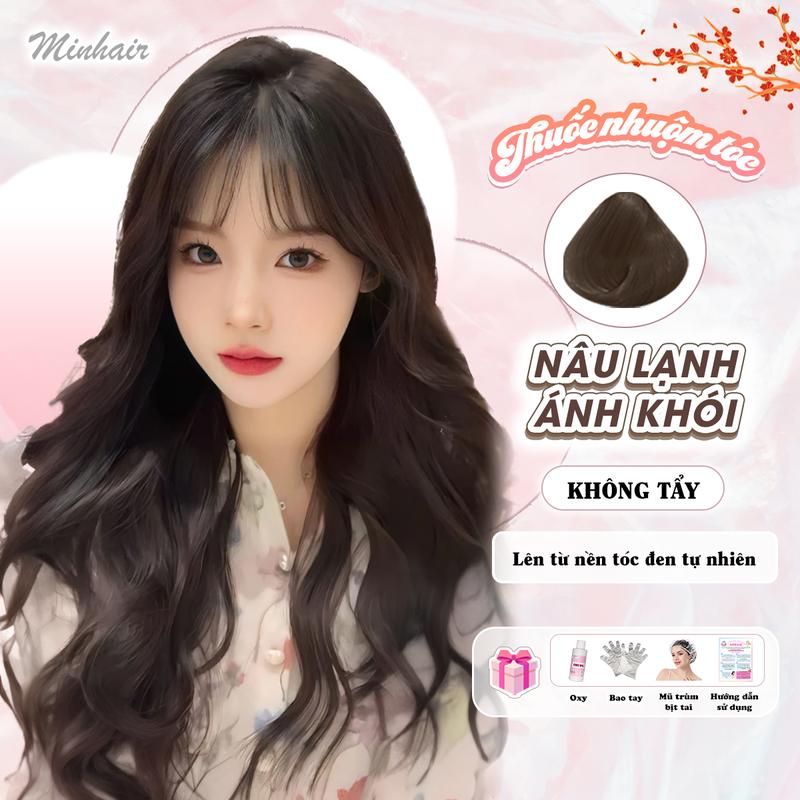 Thuốc nhuộm tóc Nâu Lạnh Ánh Khói không tẩy tặng kèm oxy trợ dưỡng và bao tay Đổi Màu Tóc Nữ nâu  trầm nâu  lạnh Women