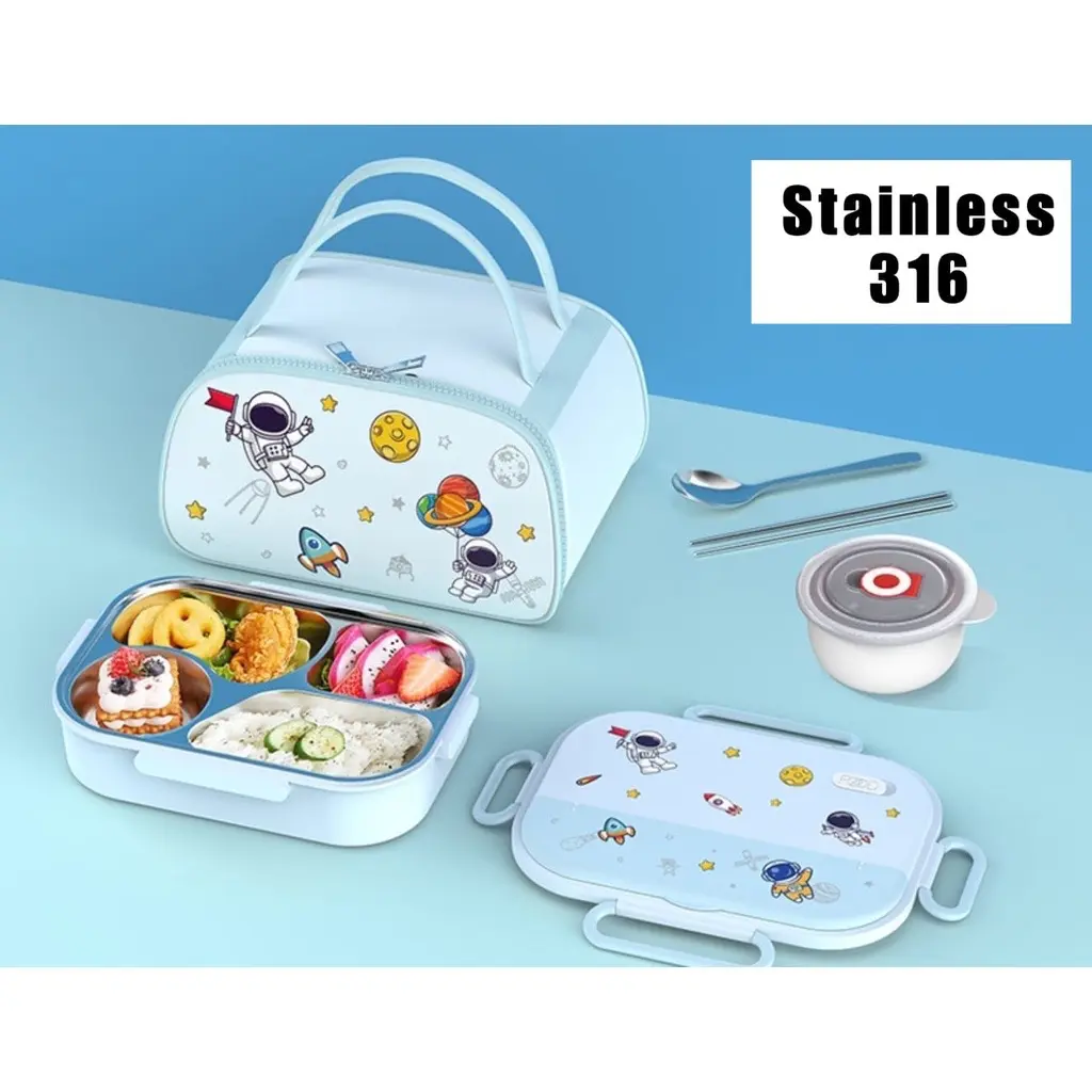 Kotak makan anak lunch box stainless tahan panas 4 sekat anti tumpah