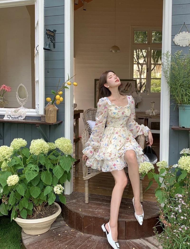 Product Introduction of Đầm Tiểu Thư Ulzzang Chất Voan Hoa Nhí Form Ngắn Xoè Tay Dài 8