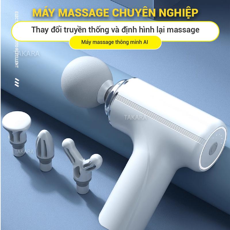 Máy massage cầm tay mini Takara MG-203 máy mát xa có cảm biến thông minh với 6 cấp độ và 4 đầu thay thế