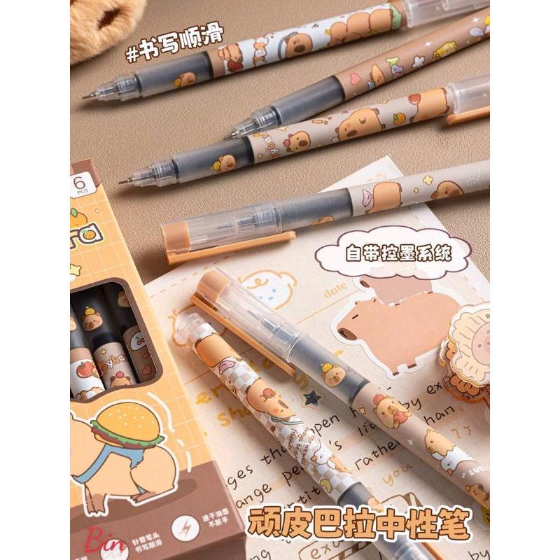 Hộp 6 chiếc bút mực ĐEN tẩy được hình Capybara, gấu trúc, HỘP 6 BÚT CÓ ĐẦU TẨY, BÚT KIM CAPYBARA, BÚT VIẾT CHO HỌC SINH, SINH VIÊN, DÂN VĂN PHÒNG, BÚT KÝ, BÚT NGÒI NHỎ QH22 4