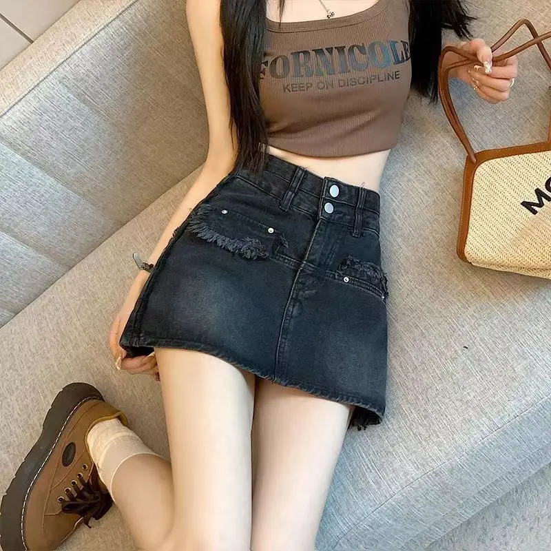 chân váy jeans ngắn, Chân Váy Chữ A, chân váy big size nữ，S-5XL，Cạp Cao Cho Nữ, Kiểu Quần Giả Váy chân  váy  jean chân  váy  nữ  ngắn  ôm  body，