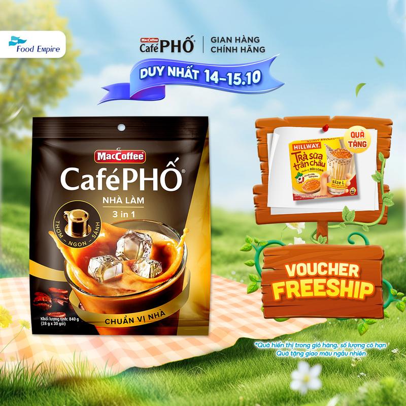Túi cà phê Cafe Phố Maccoffee Sữa Đá Nhà Làm (bịch 30 gói x 28g - date 11/2025)