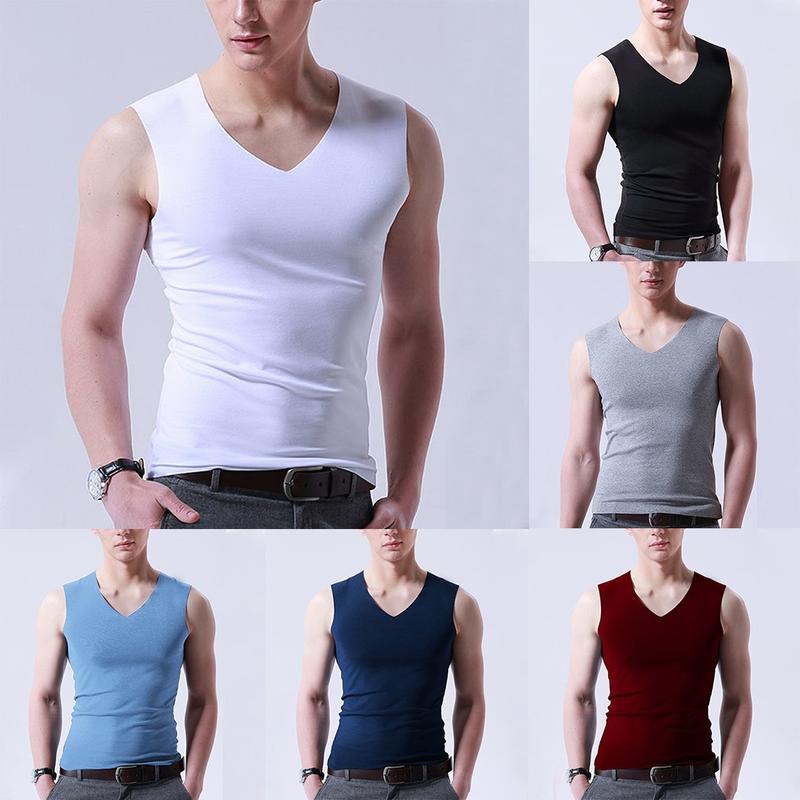 Áo Vest Không Tay Lụa Lạnh Dành Cho Nam Giới, Áo Ba Lỗ Cổ Chữ V, Đồ Lót, Áo Lót, Áo Phông Cơ Bắp 2