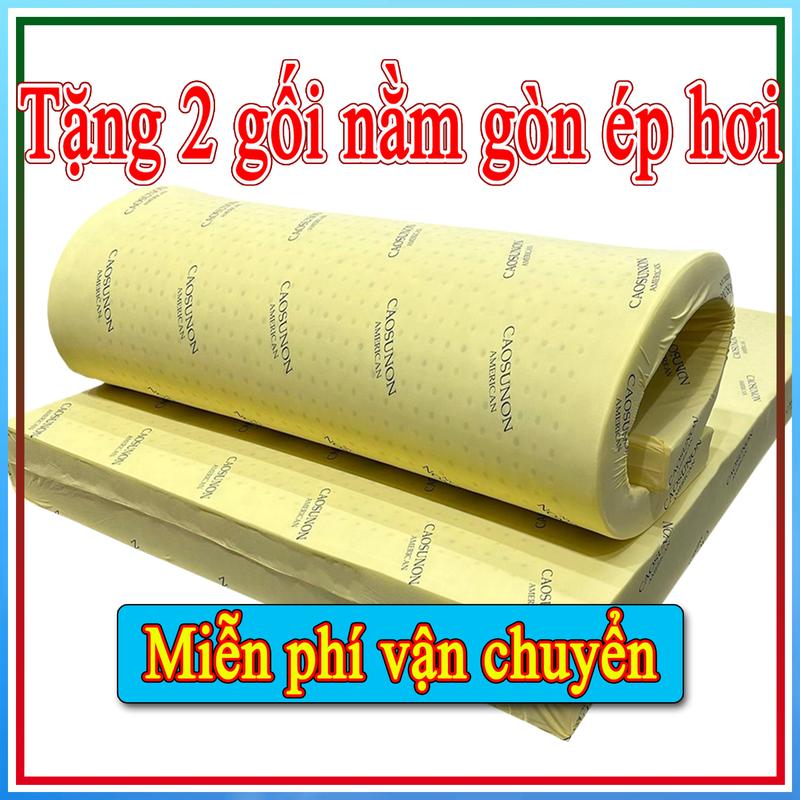 Nệm 1m6 x 2m x 10cm Tặng 2 gối nằm gòn ép hơi - Loại thẳng - Nệm cao su non American -  1m6x2m natural  latex