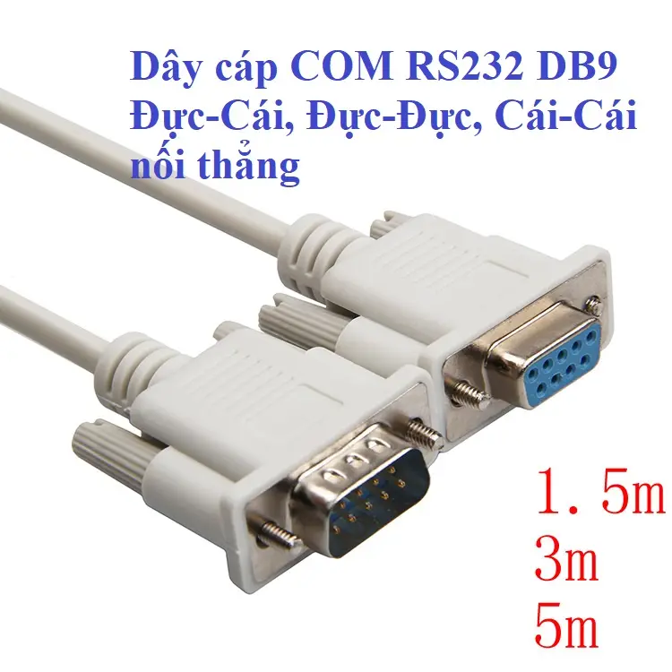 Dây cáp COM RS232 DB9 Đực-Cái, Đực-Đực, Cái-Cái nối thẳng, dài 1.5M 3M 5M cho máy lập trình PLC, CNC