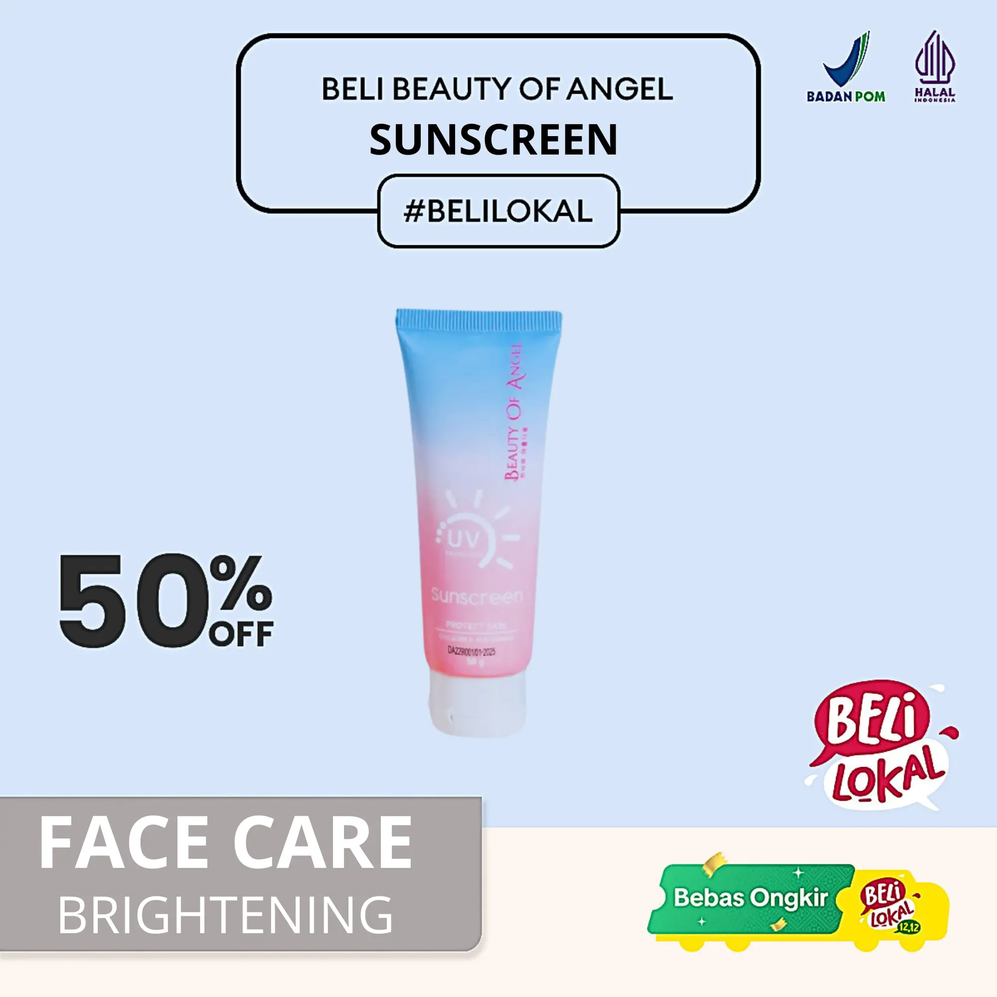 Sunscreen UVB UVA Spf 50  Facial Sunplay Beauty Of Angel Perawatan Kulit Hitam Wajah Skincare All Type Skin Losion Pelembab Whitening Brightening Flawless Glowing Niacinemade Makeup Suncream Oles Base Make up Crack Face Cewek Cowok Metropolitan lotion