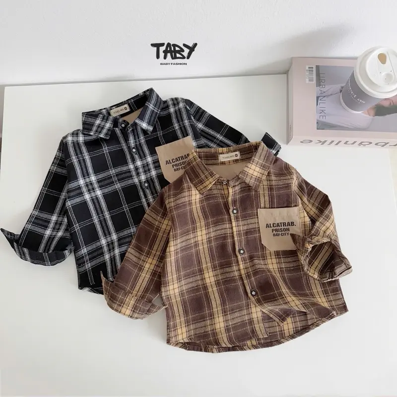 [TABY] Áo sơ mi kẻ phối túi phong cách, chất liệu vải sơ mi cao cấp mềm mại, tone màu HQ cho bé 8-30kg TH24A146 2