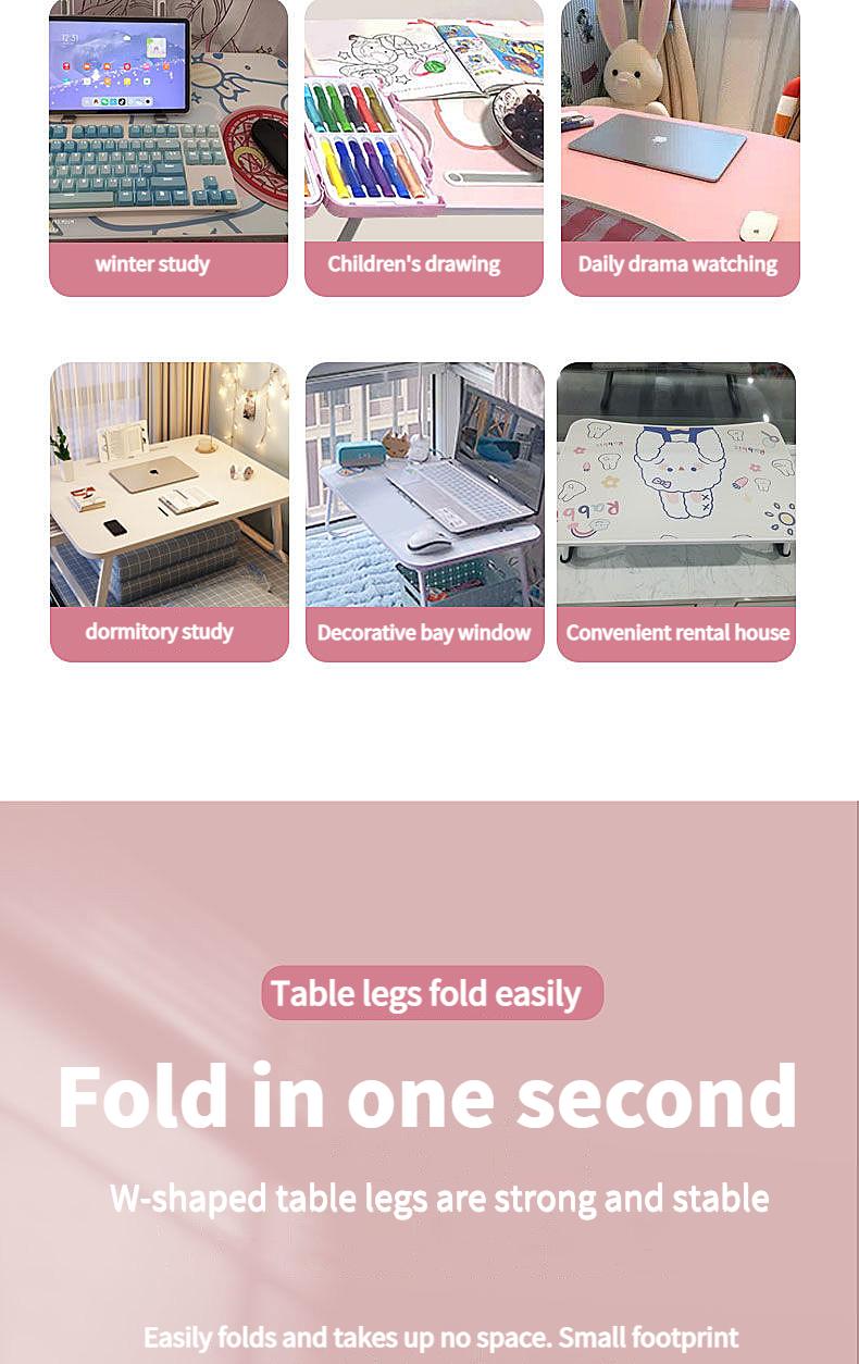 Product Introduction of Cartoon Cute Foldable Bed Desk with Laptop Tray for Dorm & Student Use - Portable and Convenient 22