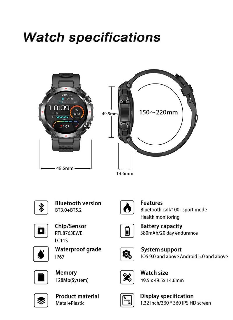 Product Introduction of 【COD】Aolon Tetra R2 Sports Smart Watch IP67 Tahan Air Panggilan Bluetooth Baterai Tahan Lama Perekam Olahraga Asisten Kebugaran Cocok untuk Android/IOS Unisex Fashion Smart Watch Olahraga Luar Ruangan 14