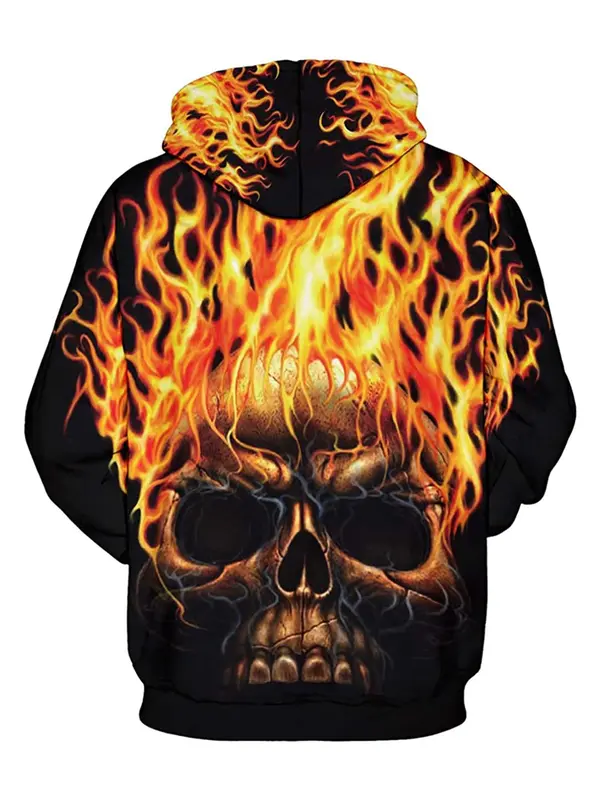 Unisex Men's Skull Print Drawstring Hoodie, Regular Fit Punk Pocket Hooded Long Sleeve Pullover, Men's Clothes for Spring & Fall, Emo Outfits 5