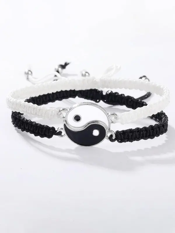 Yinyang Charm Braided Bracelet, Beaded Decor Pull Adjustable Bracelet, Unisex Jewelry for Party, Daily Clothing Decor, Trendy & Exquisite Jewelry for Birthday Gift, Gifts for Wife 8