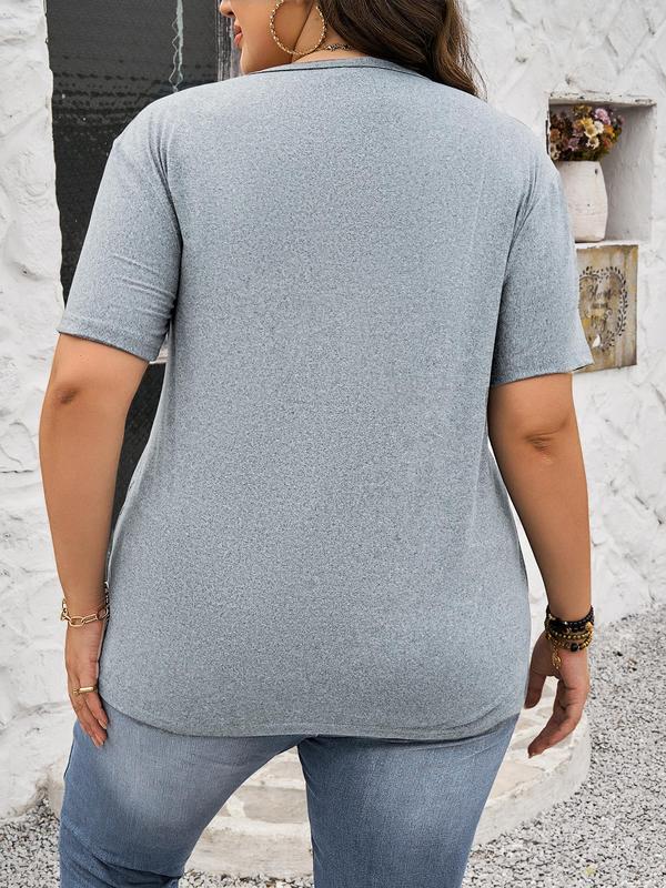Plus Size "ONE LOVE" Print Round Neck Tee, Casual Letter Print Short Sleeve T-shirt for Summer, Women's Plus Clothing for Daily Wear 7