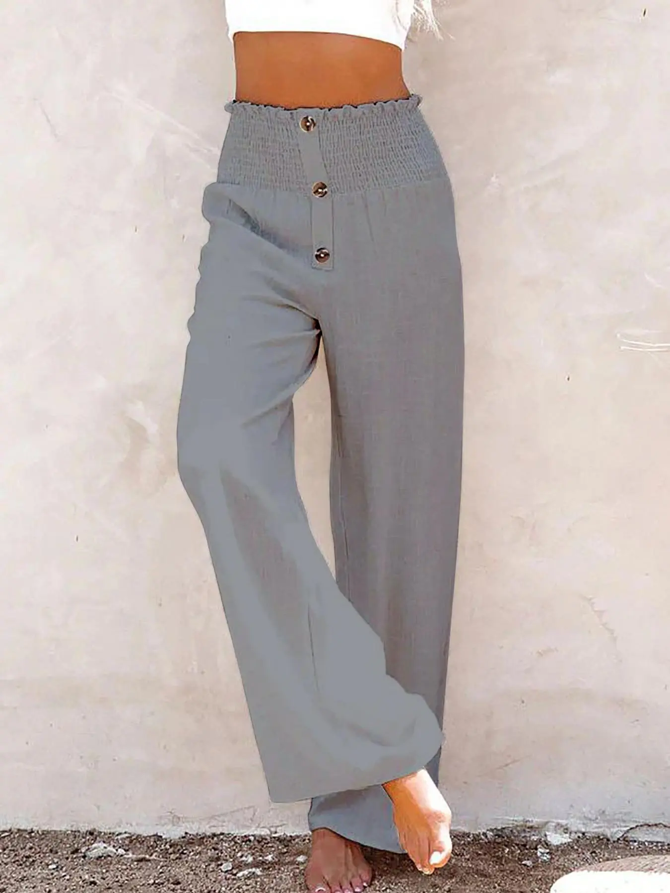Women's Plain Elastic Waist Wide Leg Pants, Casual Comfy   Minimalist  Trousers for Spring & Fall, Women's Bottoms for Daily Wear