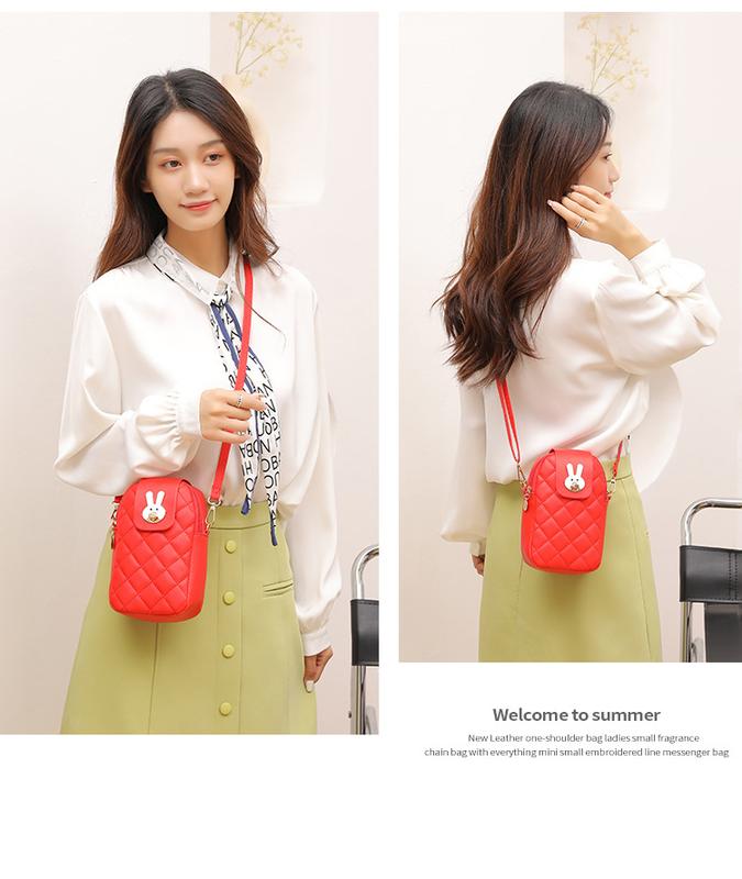 Product Introduction of Ladies Phone Bag High-Grade Special-Interest Design Embroidered Rhombus Rabbit Lock Shoulder Messenger Bag 25