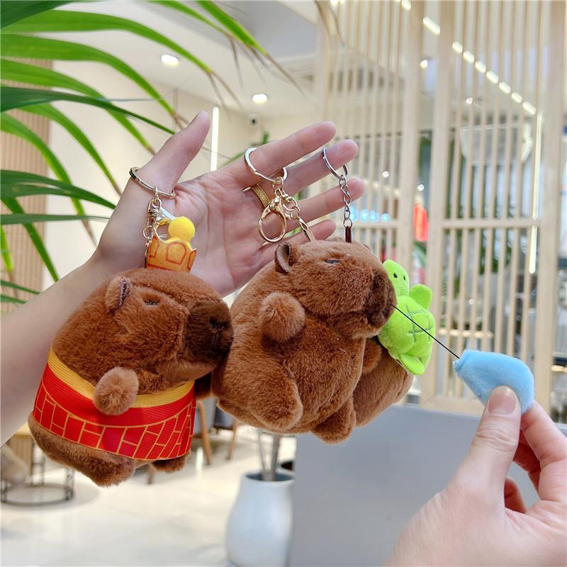 Móc khóa capybara bằng bông, gấu nhồi bông treo balo cặp túi xách dễ thương