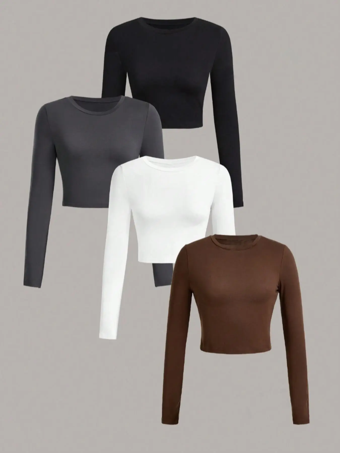 Women's Solid Long Sleeve Tee, Casual Basic Round Neck Tops for Daily Wear, Ladies Clothing for All Seasons
