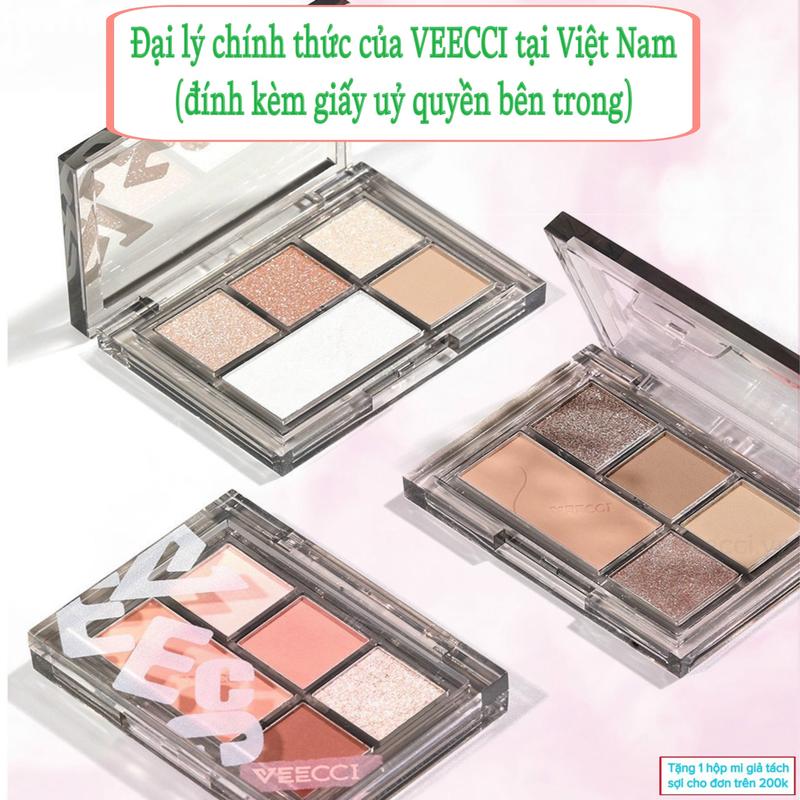 Bảng phấn mắt VEECCI 5 ô 5,2g màu ngọc trai nhũ và lì lên màu chuẩn lấp lánh và tự nhiên 