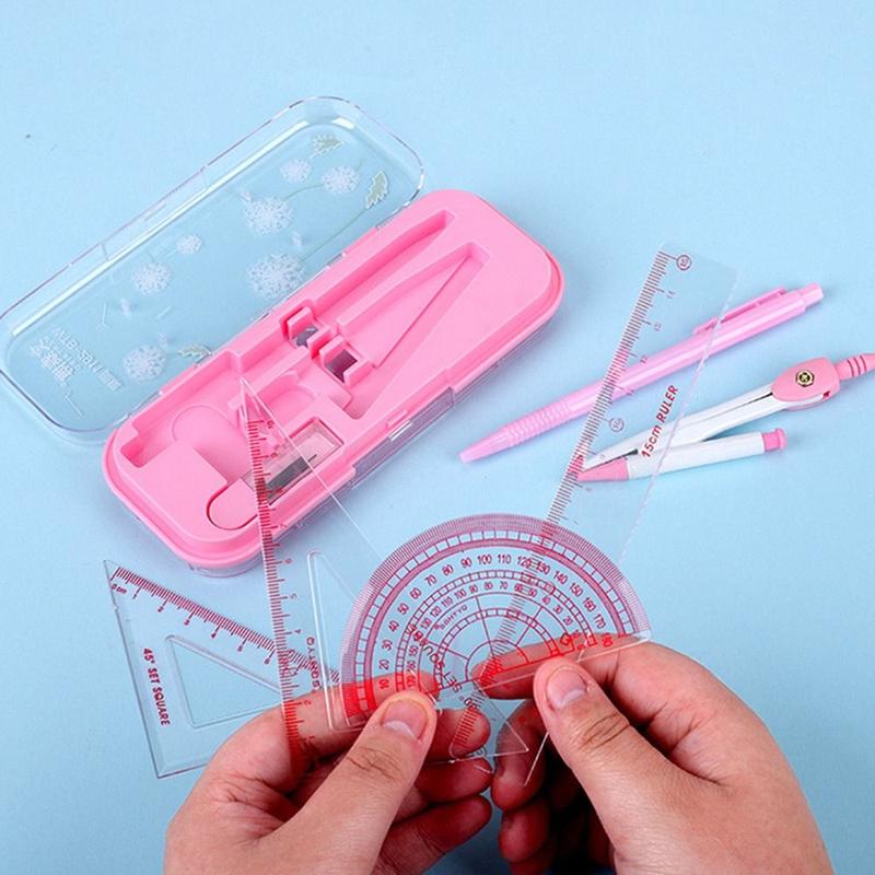 Product Introduction of 7Pcs/Set Drawing Tool Student Drawing Painting Compasses Set Multifunction Rubber Automatic Pencil Protractor Stationery Sets 11