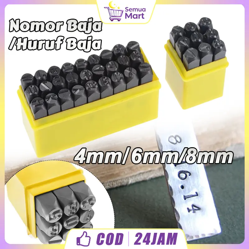 Set Alat Ketok Nomor 0-9 Letter A-Z 4/6/8mm Steel Stamp Cetak Jernih Logam Kayu