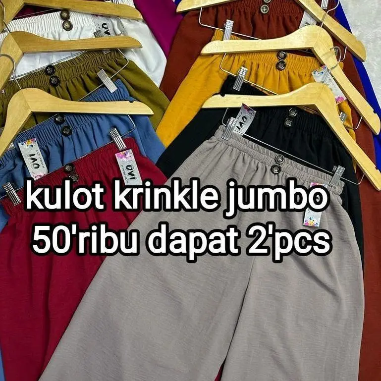 50ribu dapat 2pcs kulot krinkle kancing jumbo (COD) airflow celana Crinkle Panjang