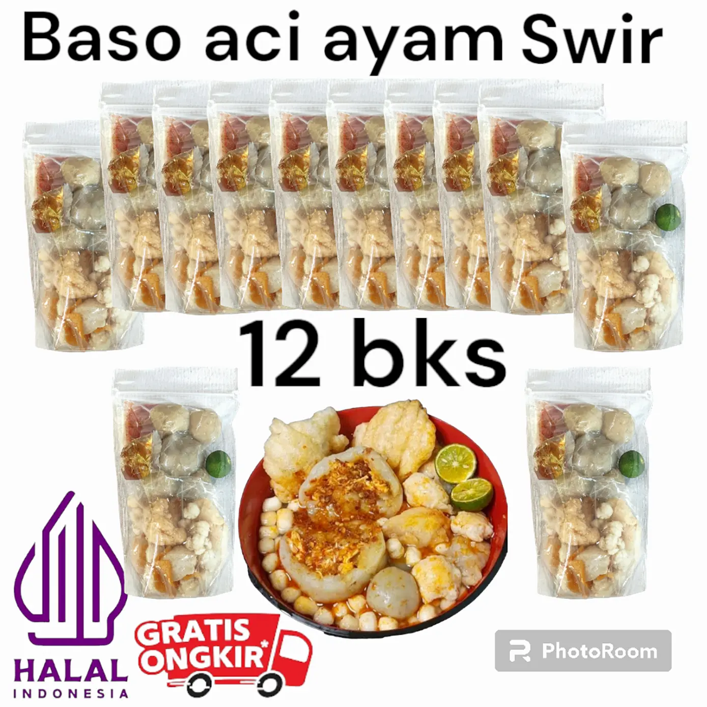 Paket 12 bungkus bakso aci ayam suwir Food Pedas Makanan Instan boci baso